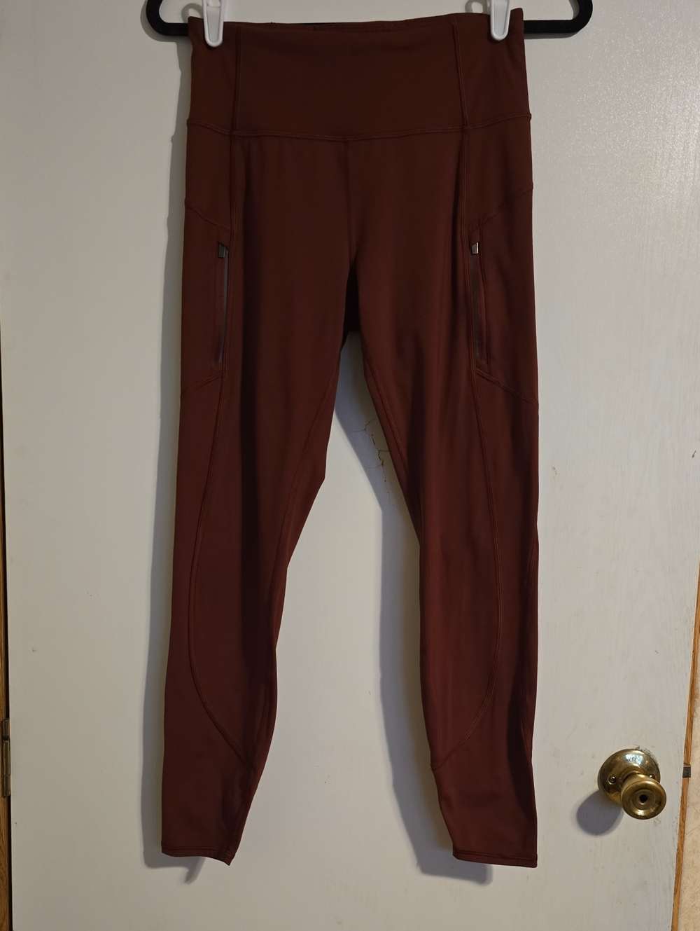 Athleta Rainier Women's Small Burgundy Zip Pocket Athletic Leggings